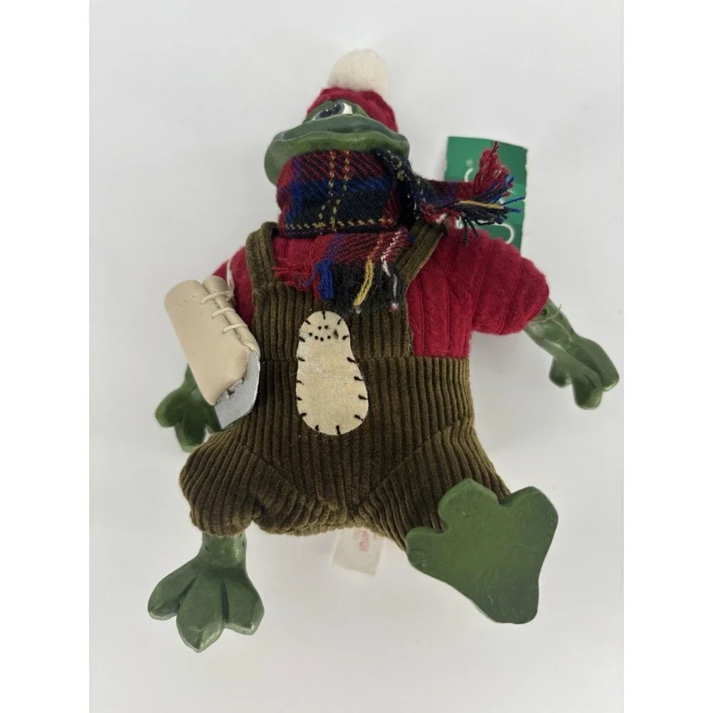 Russ Berrie Blade Frog Christmas Country Folk Shelf Sitter Winter Ice Skate Tag